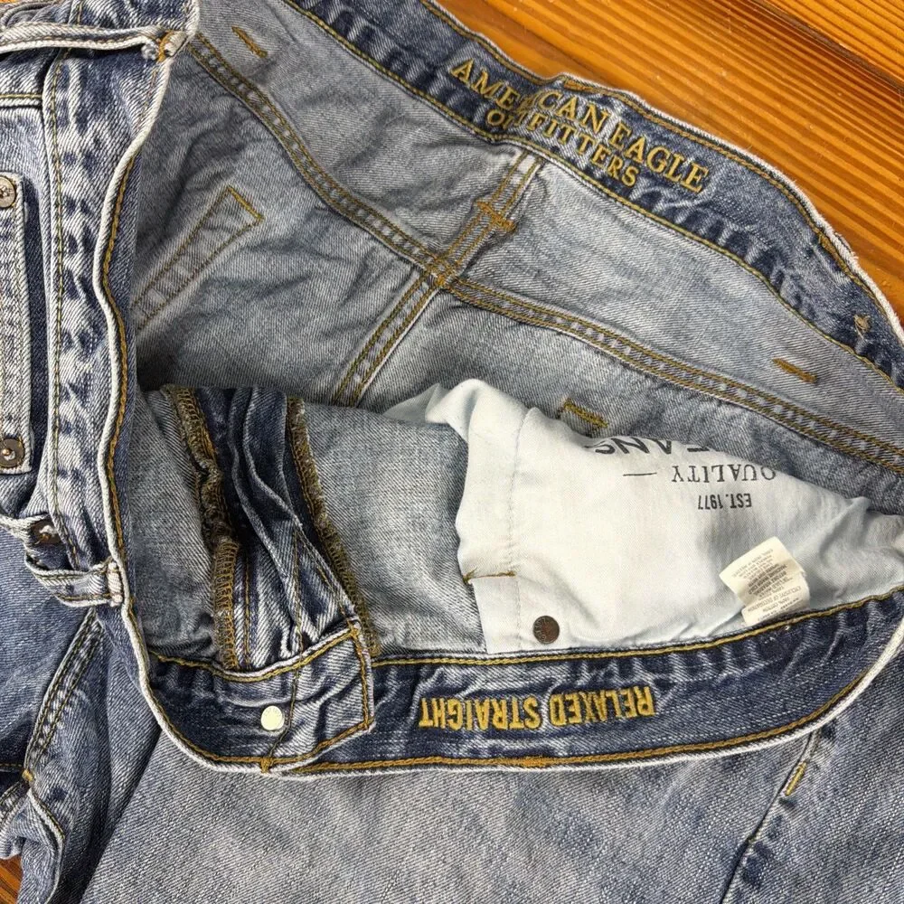 American Eagle Jeans Men's 40x30 Blue Relaxed Straight Cotton Denim Medium Wash